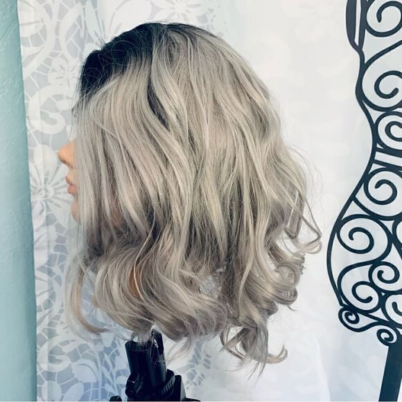 Silver Gray with Dark Roots Lace Front Heat Friendly Synthetic Wig Size Average - Picture 6 of 10